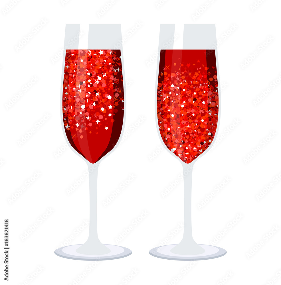 Champagne glasses icon. Red bubbles of air, a festive toast, a reason for  joy. Flat vector cartoon illustration. Objects isolated on white  background. Stock Vector | Adobe Stock