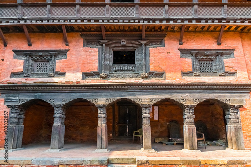 traditional building of old architecture nepalese with wooden columns in kathmandu. nepal