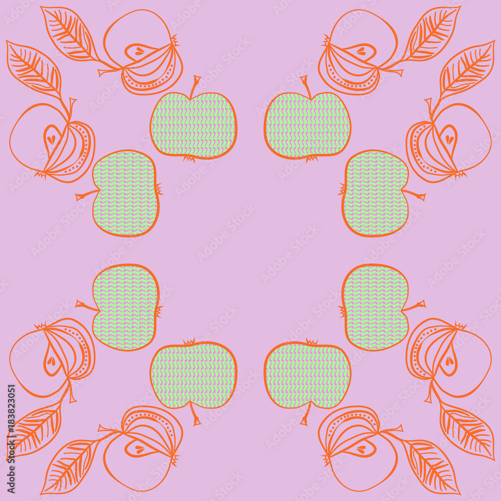Apples pattern, scribbles. Hand drawn. Apples pattern, scribbles. Hand drawn.