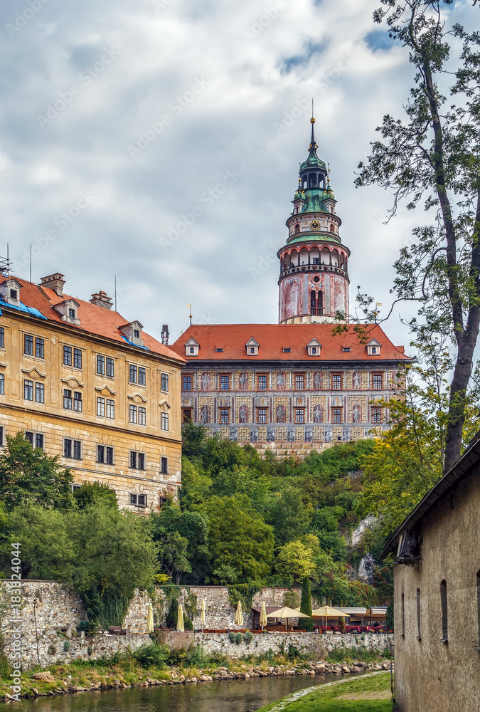 View of Cesky Krumlov castle tower View of Cesky Krumlov castle tower