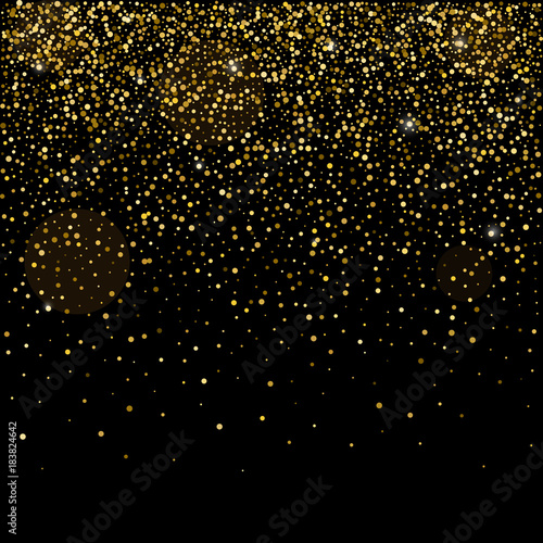 Golden glitter sparkle bubbles champagne particles stars on black background,happy new year holiday concept
