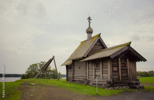 Wooden church on island Kizhi on lake Onega, Russia