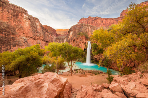 Beautiful Blue Waterfall coming out of canyon