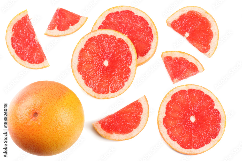 healthy food. sliced grapefruit isolated on white background top view healthy food. sliced grapefruit isolated on white background top view
