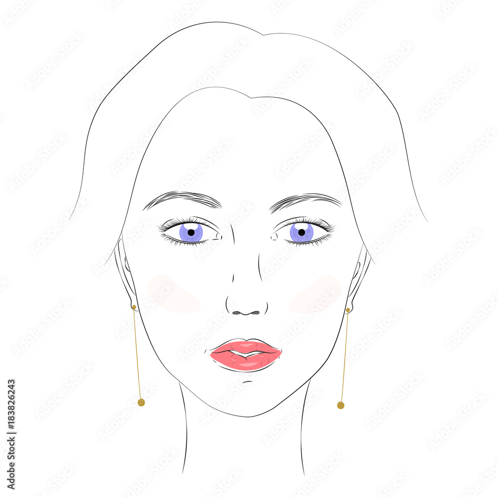 Portrait of a young girl close-up. Beautiful face of the girl. Portrait of a woman. Girl with large blue eyes. Plump lips. Sketch of a woman's face in the front. Vector EPS 10. Portrait of a young girl close-up. Beautiful face of the girl. Portrait of a woman. Girl with large blue eyes. Plump lips. Sketch of a woman's face in the front. Vector EPS 10.