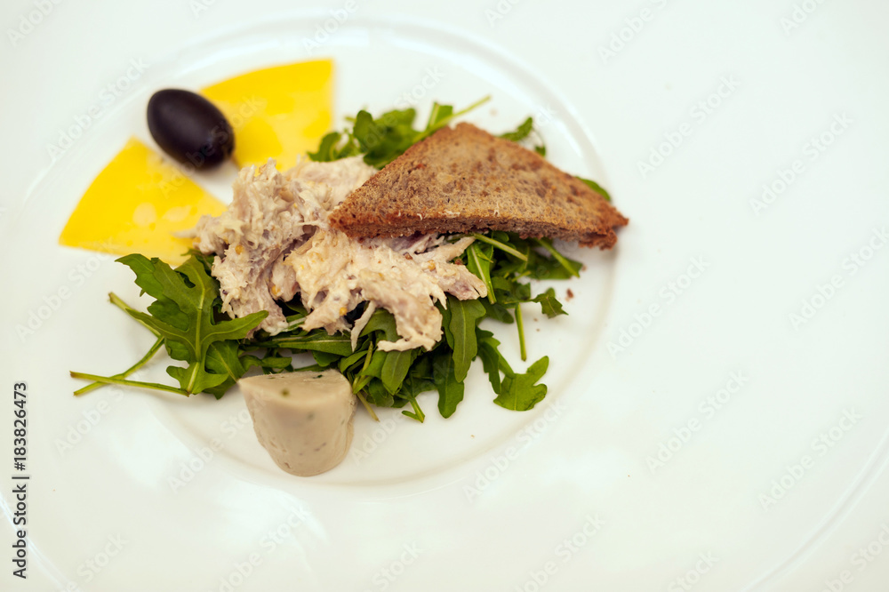 Fresh salad with chicken, cheese and olive Fresh salad with chicken, cheese and olive