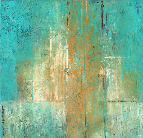 Turquoise and Ocher - Abstract acrylic painting in turquoise and ocher colors.