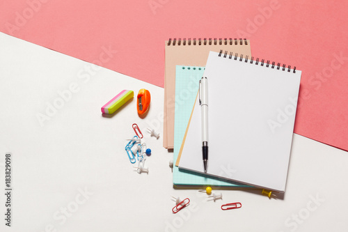 Colorful school supplies top view