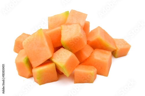 Фотография Cantaloupe melon slices on white background