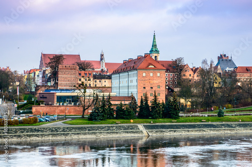 Torun, Panorama view from opposide bank of Vistula river, one of the most beautiful cities in Poland 