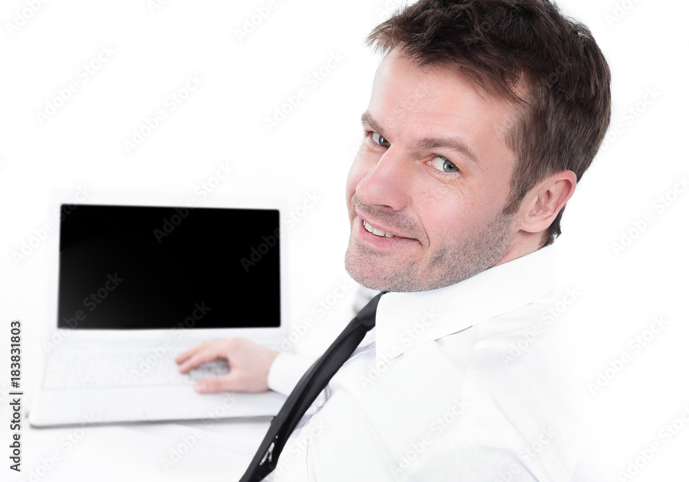 closeup. young man working on laptop. closeup. young man working on laptop.