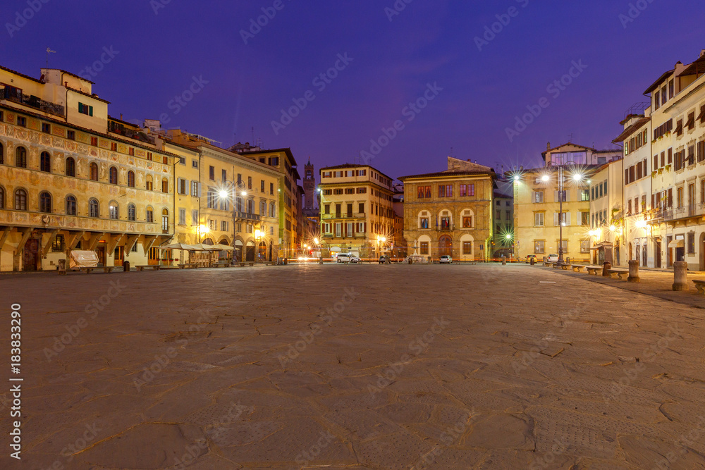 Florence. Square of the Holy Cross at night.