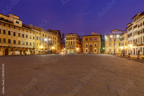 Florence. Square of the Holy Cross at night. © pillerss