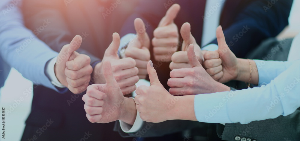 Εκτύπωση καμβά Close-up of business team holding their thumbs up