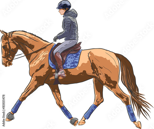 Sketch of a woman riding on a horse.