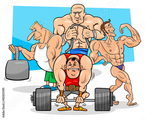 athletes at the gym cartoon illustration