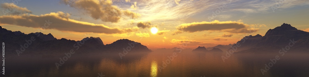 rocky coast on the sea at sunset, banner
