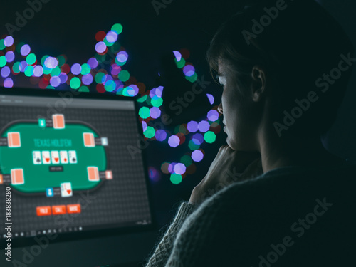 Woman playing online poker