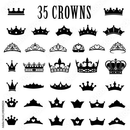 Crown icons. Princess crown. King crowns. Icon set. Antique crowns. Vector illustration. Flat style. photo