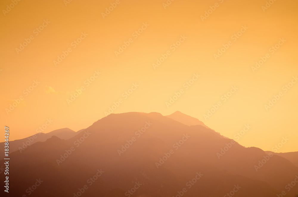 Sunset behind Mount Olympus in Greece