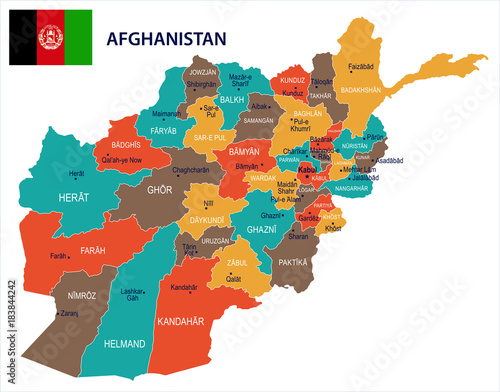 Fototapeta Afghanistan - map and flag Detailed Vector Illustration