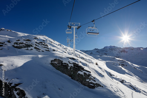 Ropeway in Val Thorens chic ski resort in french alps 