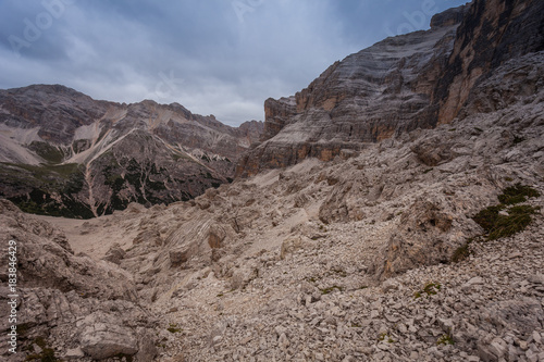 Giant boulders expanse named Masarè, at the foots of Tofane Peaks. The boulders was transported by ancient glacier, Dolomites, Italy