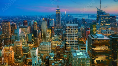 Timelapse aerial sunrise in Midtown Manhattan 4K