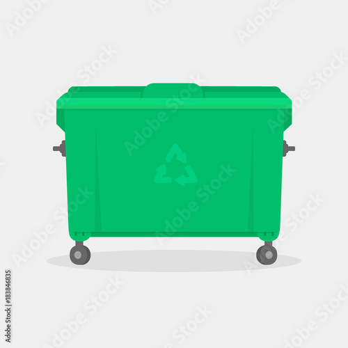 Garbage container. Green trash dumpster vector illustration isolated on white background. Trash recycling concept