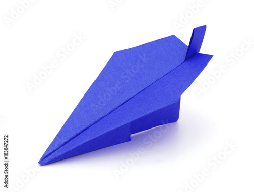 Blue paper plane on white background