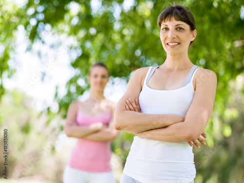 Young women exercising in the park