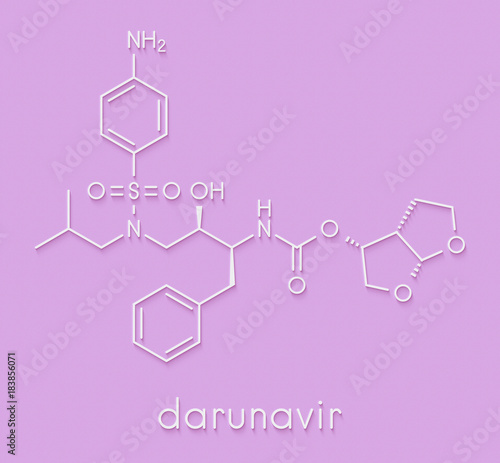 Darunavir HIV drug (protease inhibitor class) molecule. Skeletal formula.