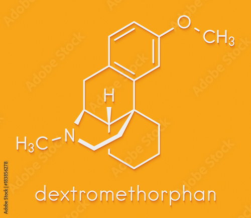 Dextromethorphan cough suppressant drug (antitussive) molecule. Skeletal formula. photo