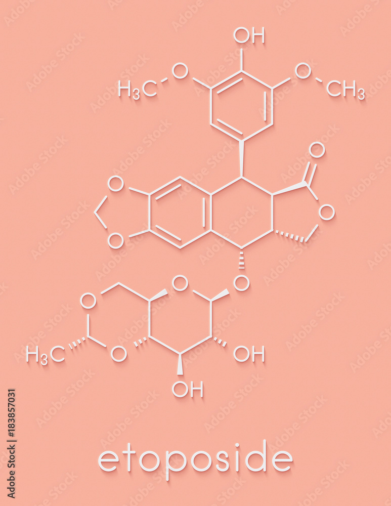 Fototapeta premium Etoposide cancer chemotherapy drug molecule. Skeletal formula.