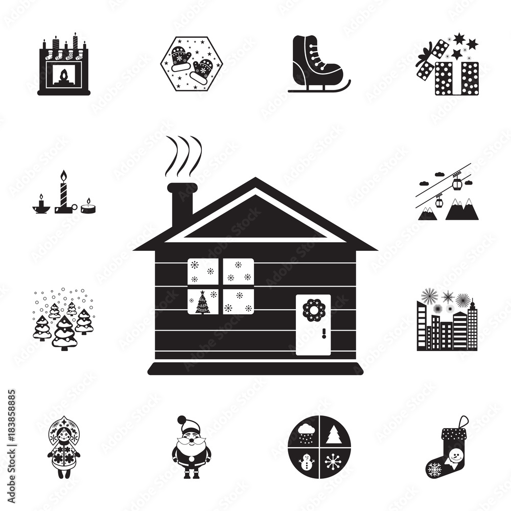Detailed winter house on snowy icon. Set of elements Christmas Holiday or New Year icons. Winter time premium quality graphic design collection icons for websites, web design