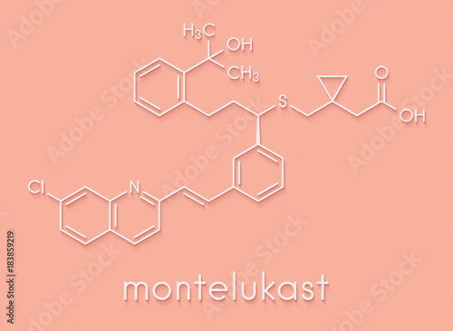 Montelukast asthma and airway allergy drug molecule. Skeletal formula. photo