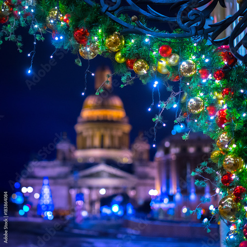 Saint Petersburg. Russia. Winter and new year in Russia. Saint Isaac's Cathedral. New Year in St. Petersburg. Winter. © Grispb
