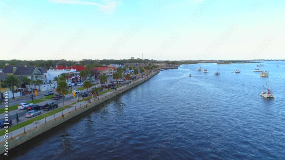 Aerial historic St Augustine sea wall and Castillo de San Marcos fort Aerial historic St Augustine sea wall and Castillo de San Marcos fort