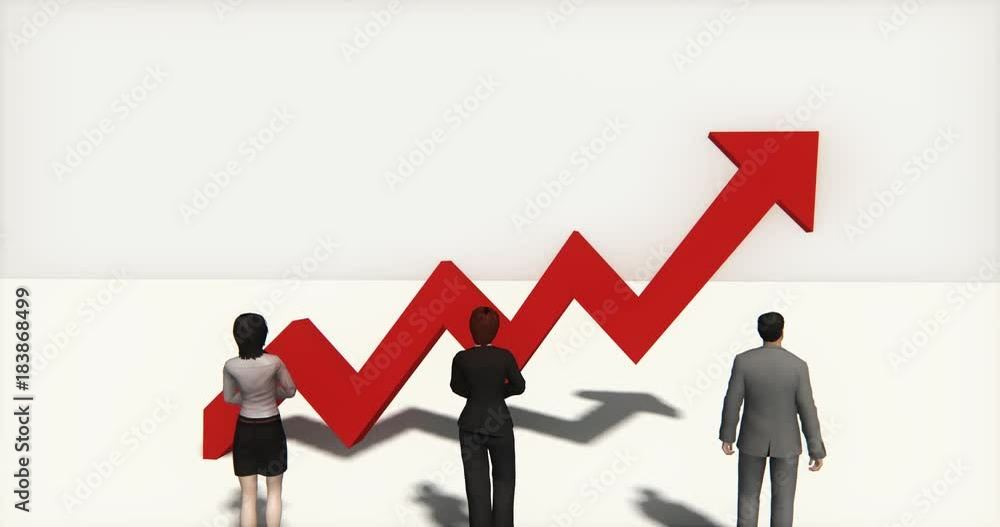 4k business team standing on the top of 3d red positive trend arrow. 4k business team standing on the top of 3d red positive trend arrow.
