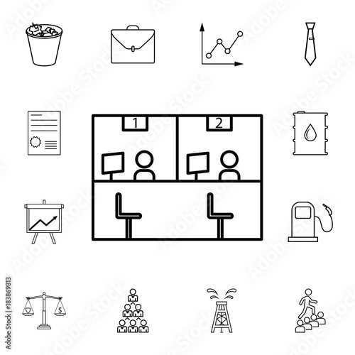 Customer service at bank. Bank workers icon. Set of business element. Premium quality graphic design. Signs, outline symbols collection, simple thin line icon for websites