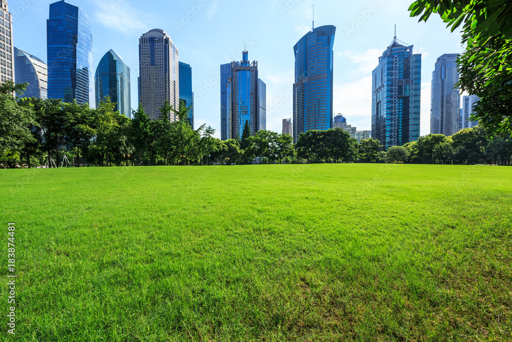 Shanghai commercial district modern urban architecture and green city park,China Shanghai commercial district modern urban architecture and green city park,China
