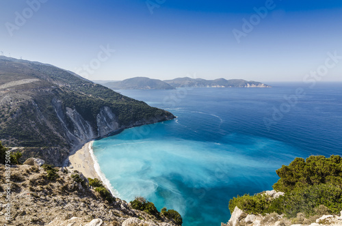 Panoramic of Myrtos beach and coves and bays that surround it