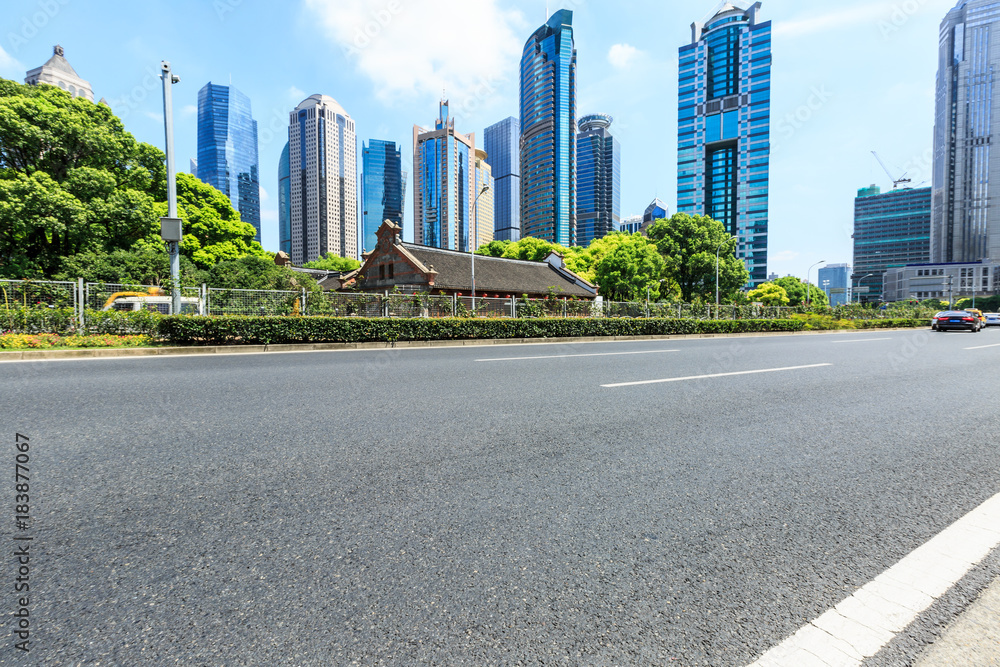 Shanghai urban road and modern commercial building scenery,China Shanghai urban road and modern commercial building scenery,China