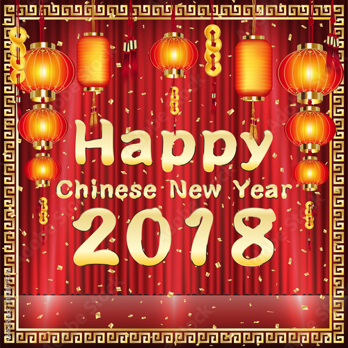 happy chinese new year 2018 on red curtain