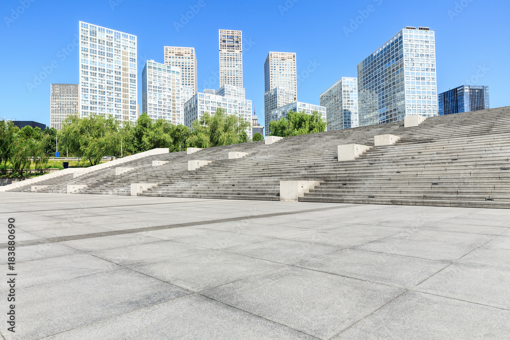 Empty city square road and modern business district office buildings in Beijing,China Empty city square road and modern business district office buildings in Beijing,China