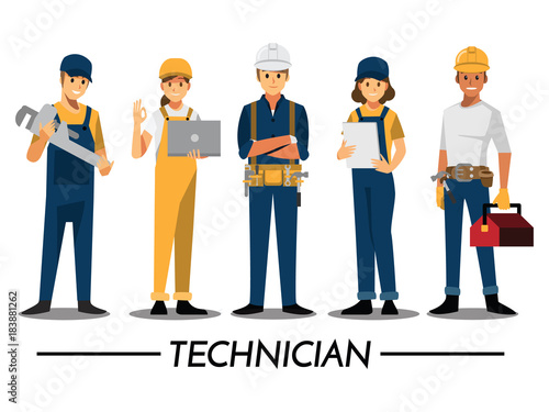 Technician and builders and engineers and mechanics People teamwork ,Vector illustration cartoon character. photo