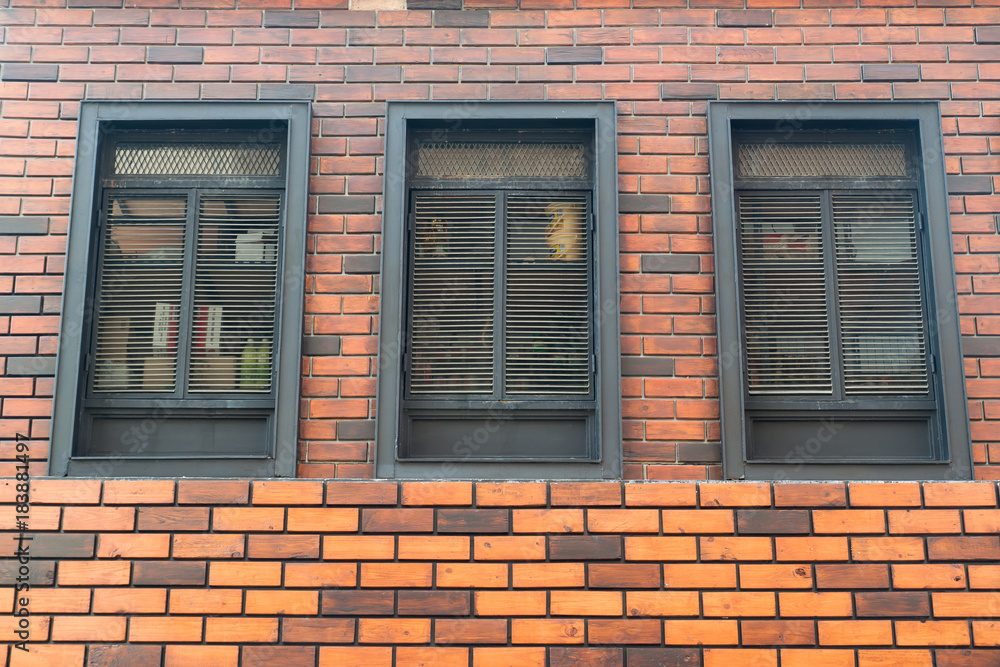 Brick wall with windows, Architecture design, Interior building Brick wall with windows, Architecture design, Interior building