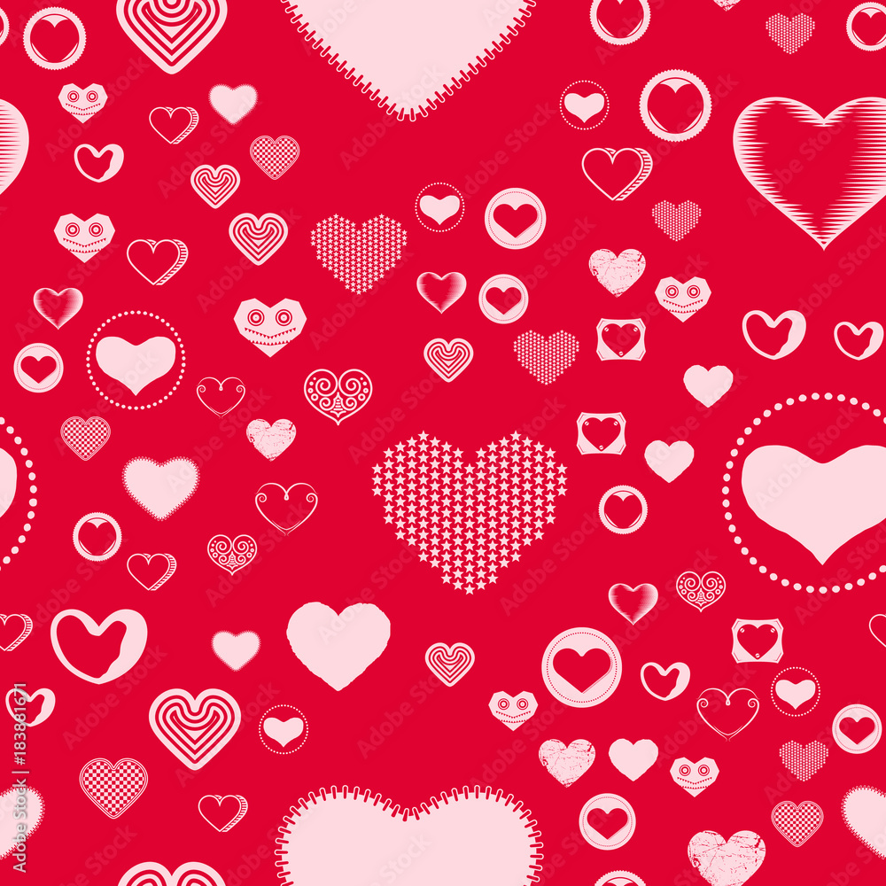 Valentines Day seamless pattern with pink hearts sprayed for background, card or wrapper