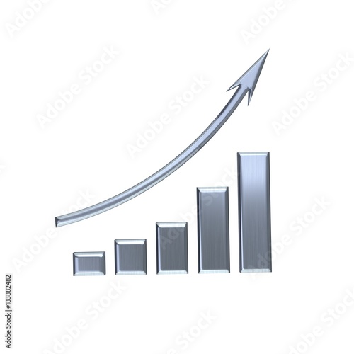 Business Growth Bar Silver Graph Curve. 3D Render Illustration