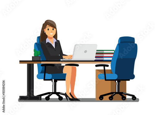 business women People Desk,Vector illustration cartoon character